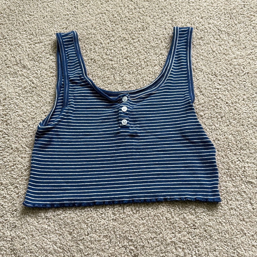 American eagle crop tank, blue and white striped